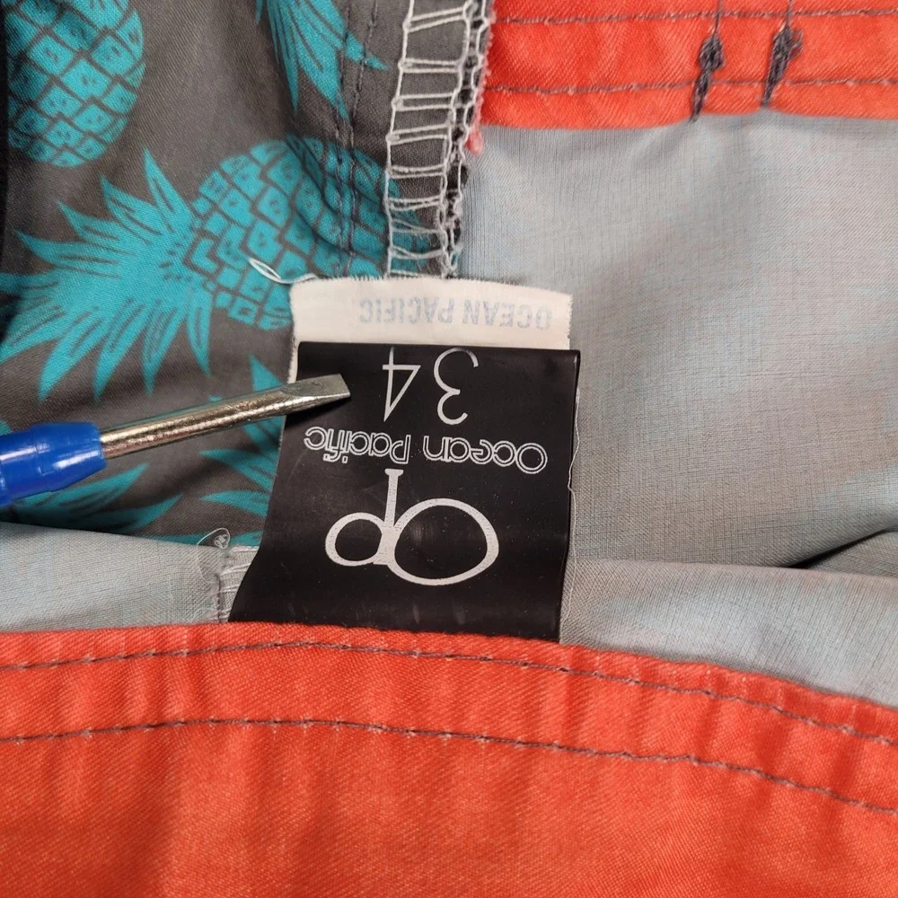 Ocean Pacific OP Y2K Mens‎ 34 Board Shorts Gray Pineapple Print Blue